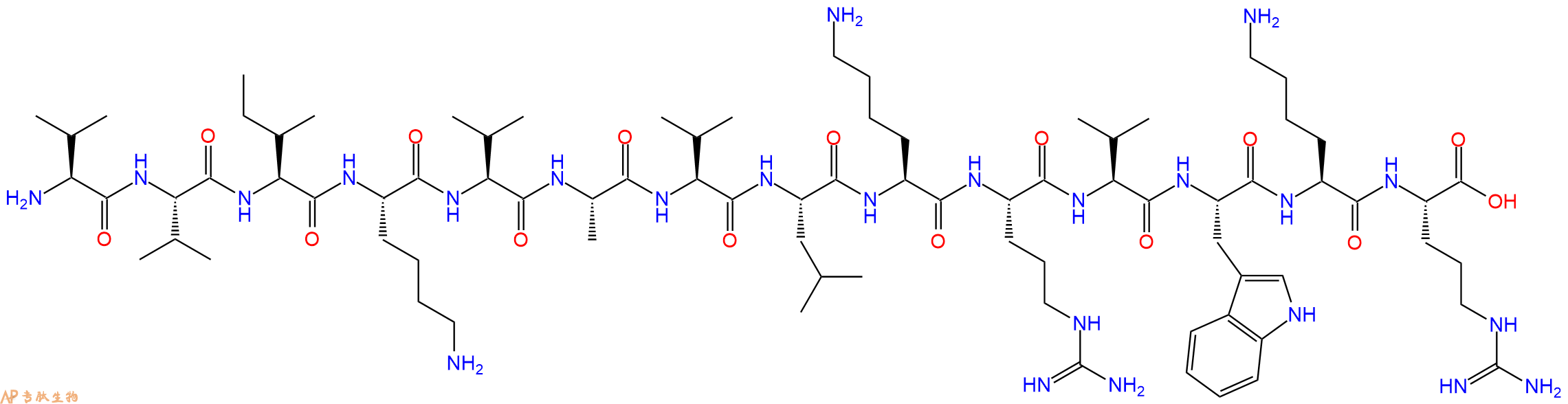 专肽生物产品H2N-Val-Val-Ile-Lys-Val-Ala-Val-Leu-Lys-Arg-Val-Trp-Lys-Arg-OH