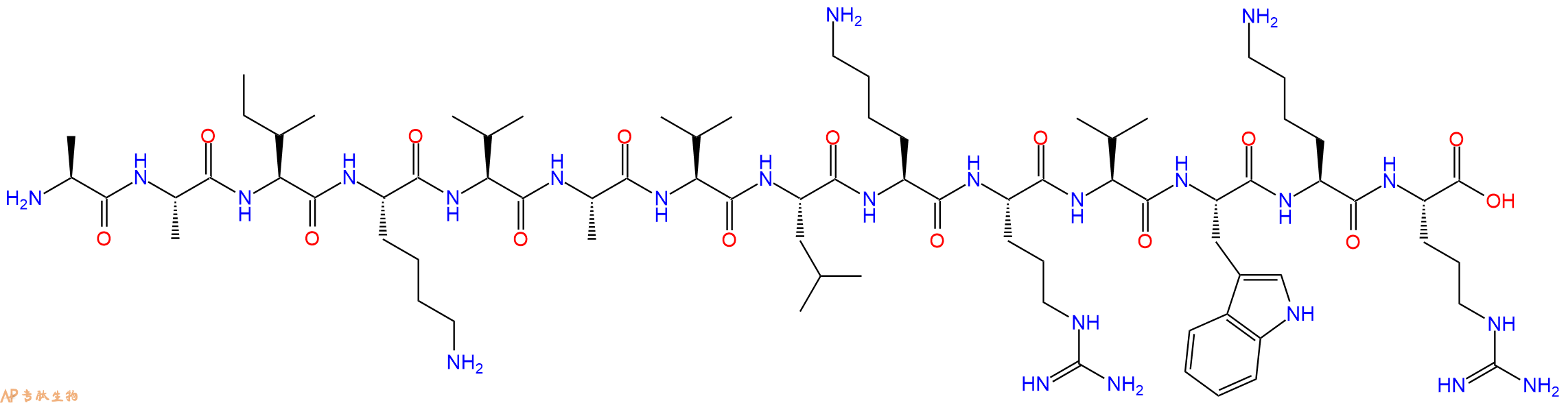 专肽生物产品H2N-Ala-Ala-Ile-Lys-Val-Ala-Val-Leu-Lys-Arg-Val-Trp-Lys-Arg-OH