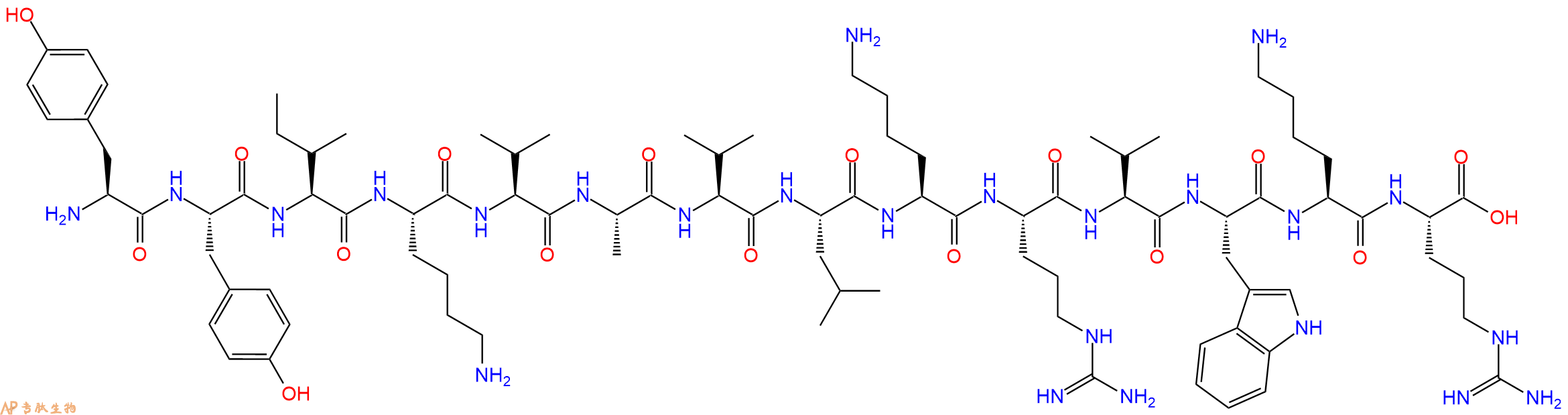 专肽生物产品H2N-Tyr-Tyr-Ile-Lys-Val-Ala-Val-Leu-Lys-Arg-Val-Trp-Lys-Arg-OH