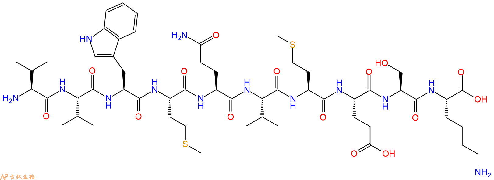 专肽生物产品H2N-Val-Val-Trp-Met-Gln-Val-Met-Glu-Ser-Lys-OH