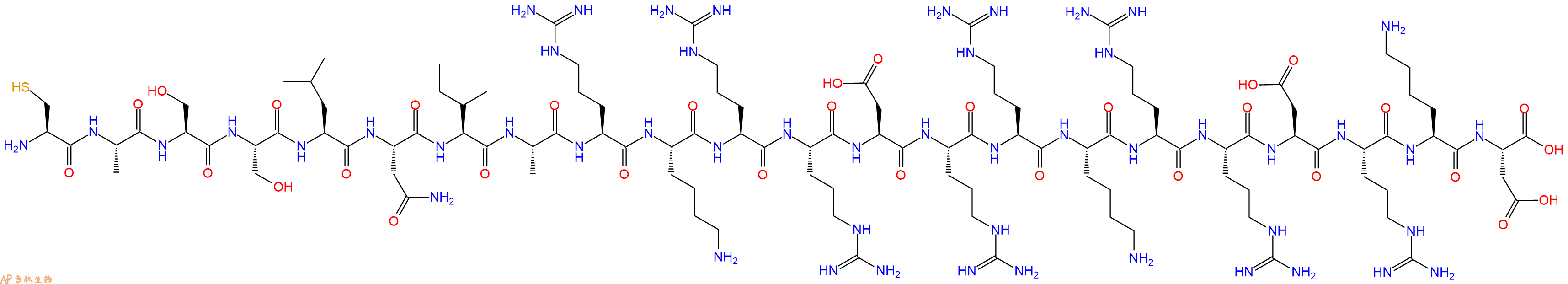 专肽生物产品H2N-Cys-Ala-Ser-Ser-Leu-Asn-Ile-Ala-Arg-Lys-Arg-Arg-Asp-Arg-Arg-Lys-Arg-Arg-Asp-Arg-Lys-Asp-OH