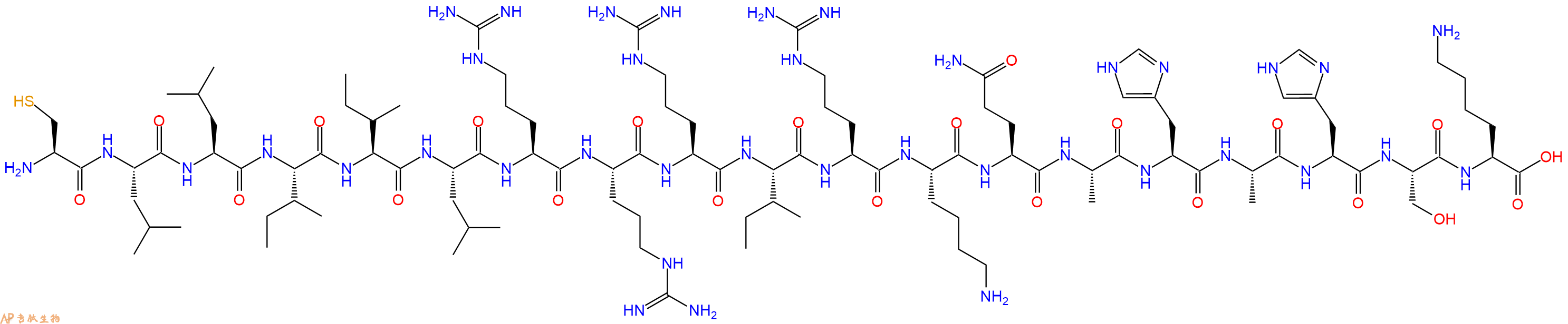 专肽生物产品H2N-Cys-Leu-Leu-Ile-Ile-Leu-Arg-Arg-Arg-Ile-Arg-Lys-Gln-Ala-His-Ala-His-Ser-Lys-OH