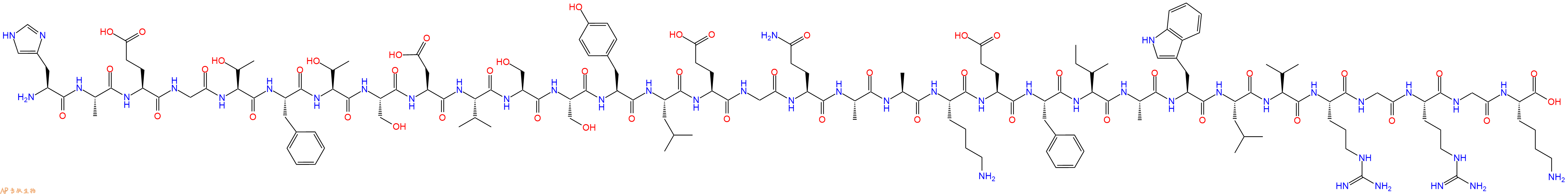 专肽生物产品H2N-His-Ala-Glu-Gly-Thr-Phe-Thr-Ser-Asp-Val-Ser-Ser-Tyr-Leu-Glu-Gly-Gln-Ala-Ala-Lys-Glu-Phe-Ile-Ala-Trp-Leu-Val-Arg-Gly-Arg-Gly-Lys-OH