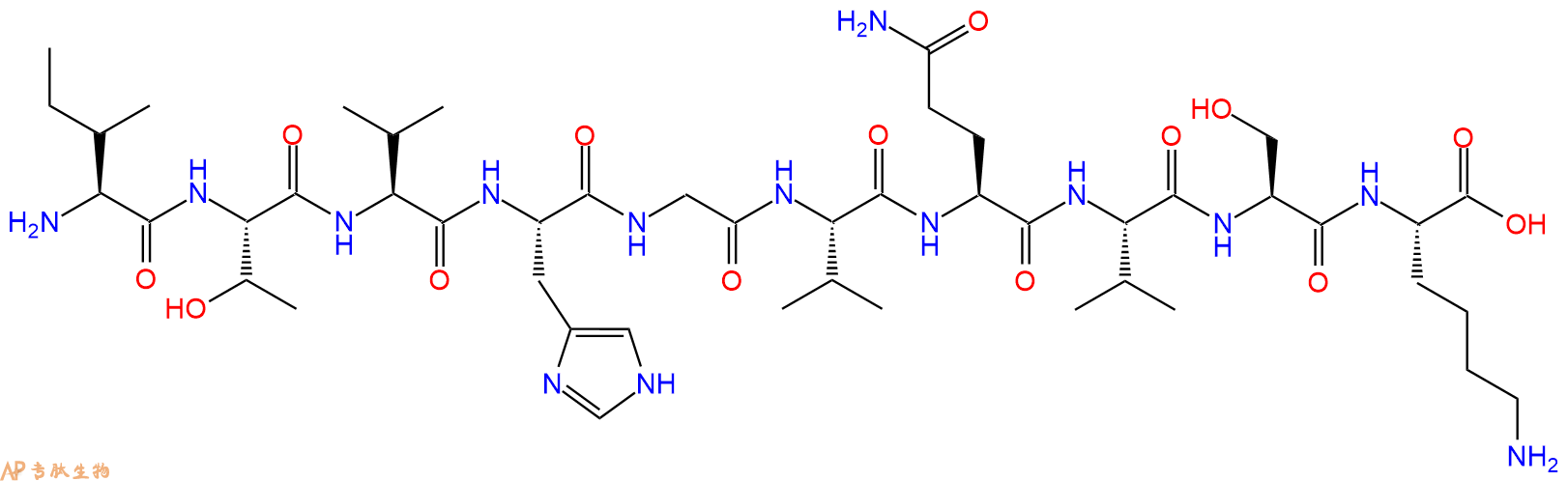 专肽生物产品H2N-Ile-Thr-Val-His-Gly-Val-Gln-Val-Ser-Lys-OH