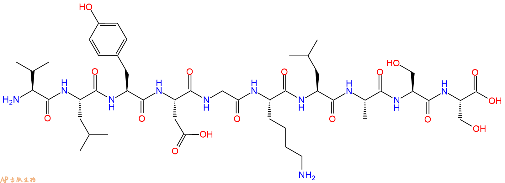 专肽生物产品H2N-Val-Leu-Tyr-Asp-Gly-Lys-Leu-Ala-Ser-Ser-OH