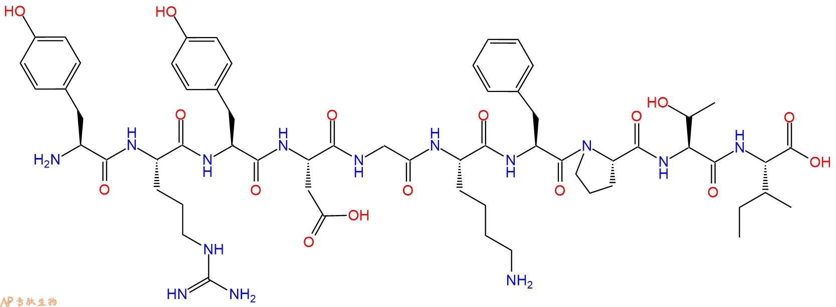 专肽生物产品H2N-Tyr-Arg-Tyr-Asp-Gly-Lys-Phe-Pro-Thr-Ile-OH
