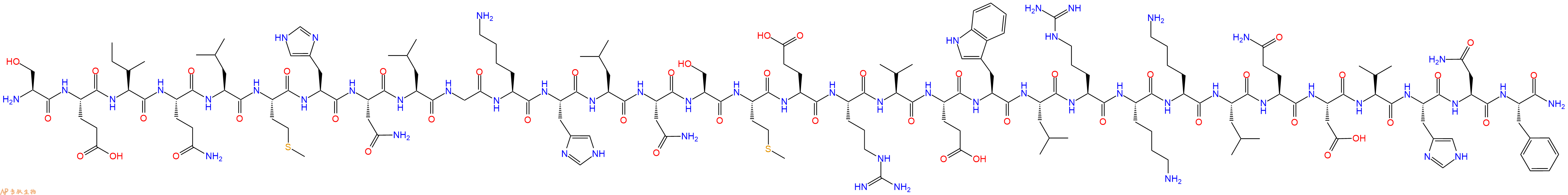 专肽生物产品H2N-Ser-Glu-Ile-Gln-Leu-Met-His-Asn-Leu-Gly-Lys-His-Leu-Asn-Ser-Met-Glu-Arg-Val-Glu-Trp-Leu-Arg-Lys-Lys-Leu-Gln-Asp-Val-His-Asn-Phe-CONH2