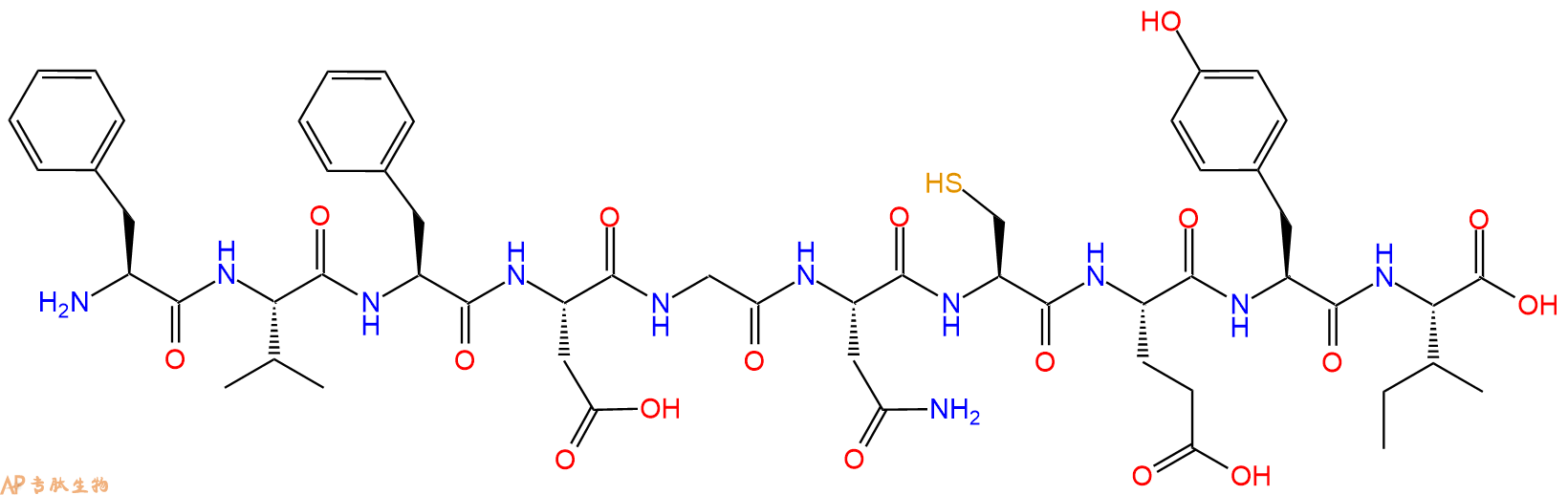 专肽生物产品H2N-Phe-Val-Phe-Asp-Gly-Asn-Cys-Glu-Tyr-Ile-OH