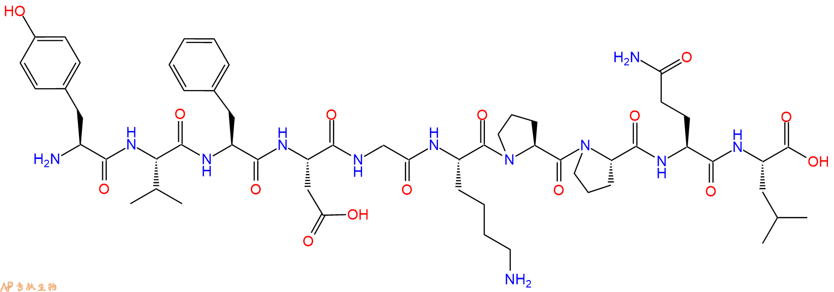 专肽生物产品H2N-Tyr-Val-Phe-Asp-Gly-Lys-Pro-Pro-Gln-Leu-OH