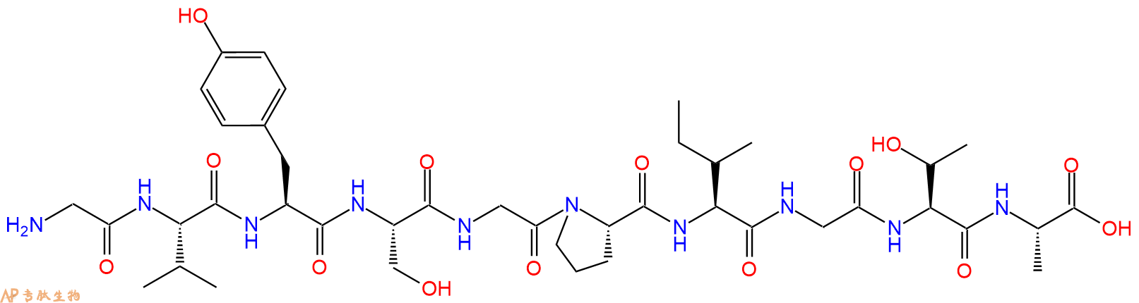 专肽生物产品H2N-Gly-Val-Tyr-Ser-Gly-Pro-Ile-Gly-Thr-Ala-OH