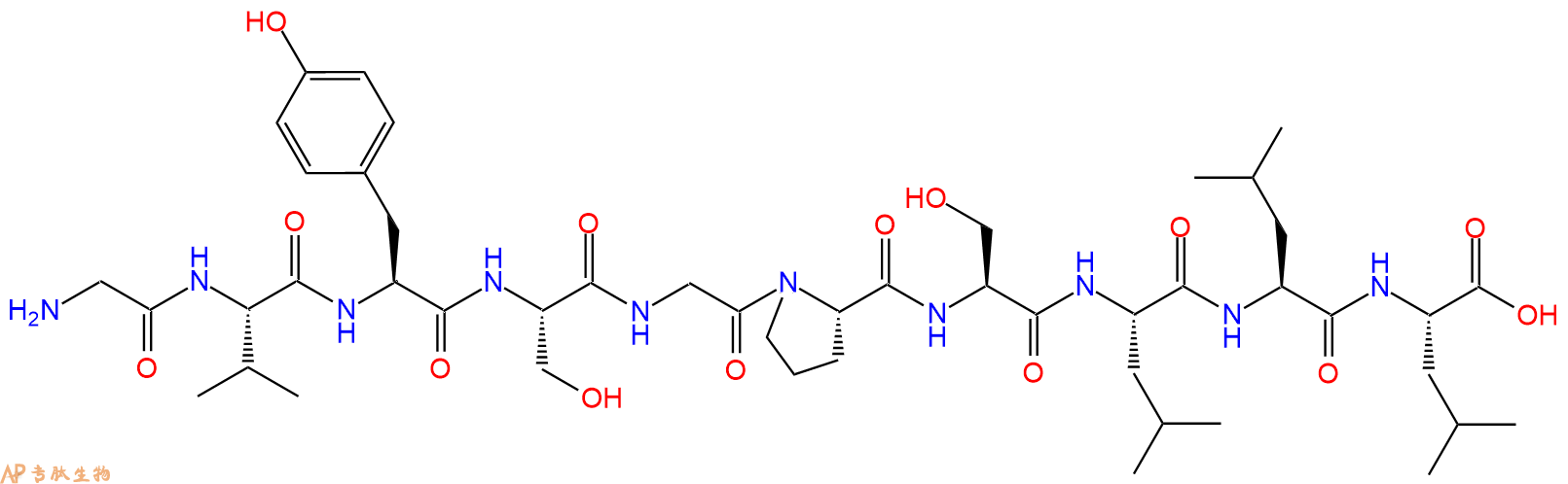 专肽生物产品H2N-Gly-Val-Tyr-Ser-Gly-Pro-Ser-Leu-Leu-Leu-OH