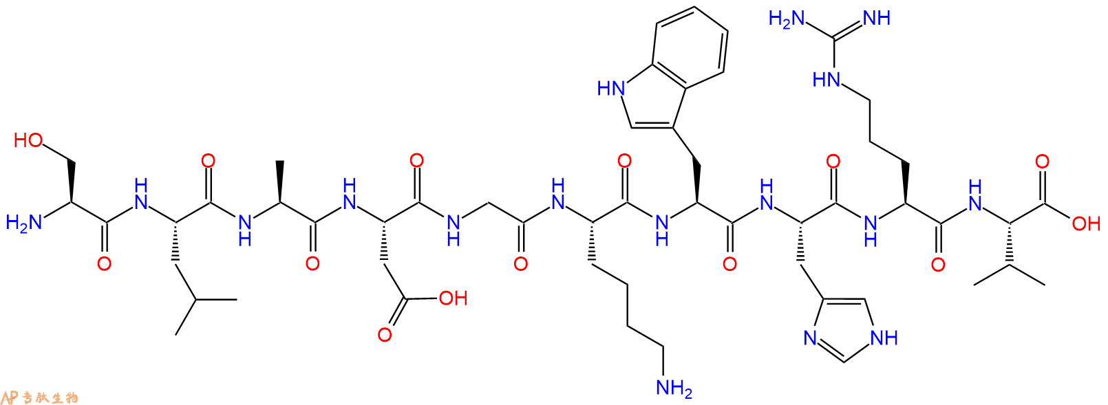 专肽生物产品H2N-Ser-Leu-Ala-Asp-Gly-Lys-Trp-His-Arg-Val-OH