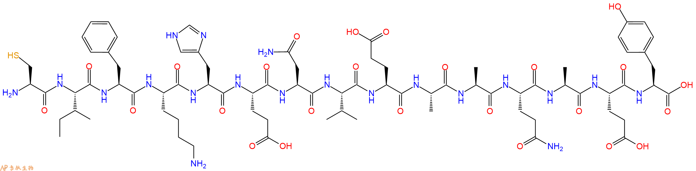 专肽生物产品H2N-Cys-Ile-Phe-Lys-His-Glu-Asn-Val-Glu-Ala-Ala-Gln-Ala-Glu-Tyr-OH