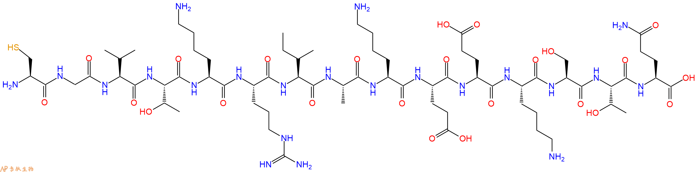专肽生物产品H2N-Cys-Gly-Val-Thr-Lys-Arg-Ile-Ala-Lys-Glu-Glu-Lys-Ser-Thr-Gln-OH