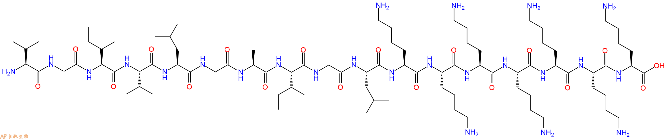 专肽生物产品H2N-Val-Gly-Ile-Val-Leu-Gly-Ala-Ile-Gly-Leu-Lys-Lys-Lys-Lys-Lys-Lys-Lys-OH