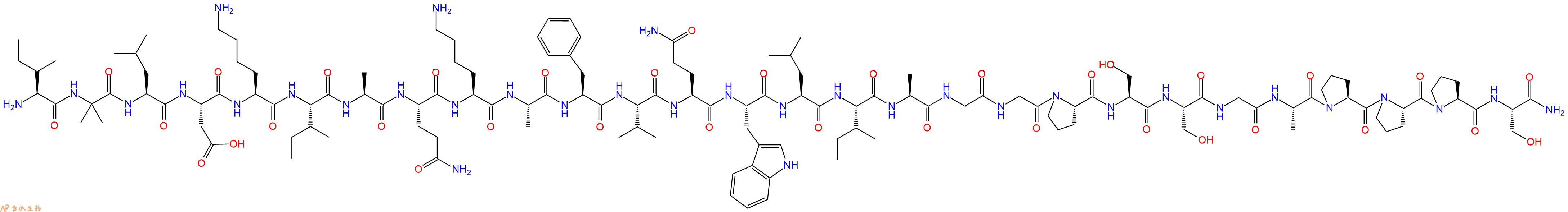 专肽生物产品H2N-Ile-Aib-Leu-Asp-Lys-Ile-Ala-Gln-Lys-Ala-Phe-Val-Gln-Trp-Leu-Ile-Ala-Gly-Gly-Pro-Ser-Ser-Gly-Ala-Pro-Pro-Pro-Ser-CONH2