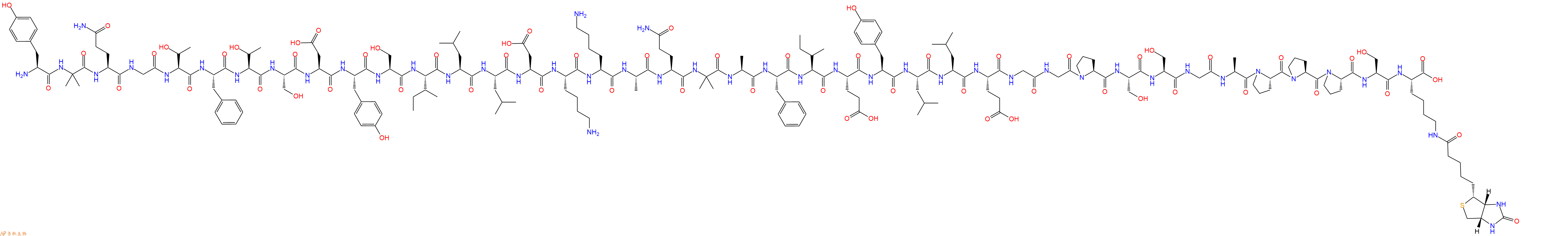 专肽生物产品H2N-Tyr-Aib-Gln-Gly-Thr-Phe-Thr-Ser-Asp-Tyr-Ser-Ile-Leu-Leu-Asp-Lys-Lys-Ala-Gln-Aib-Ala-Phe-Ile-Glu-Tyr-Leu-Leu-Glu-Gly-Gly-Pro-Ser-Ser-Gly-Ala-Pro-Pro-Pro-Ser-Lys(Biotin)-OH