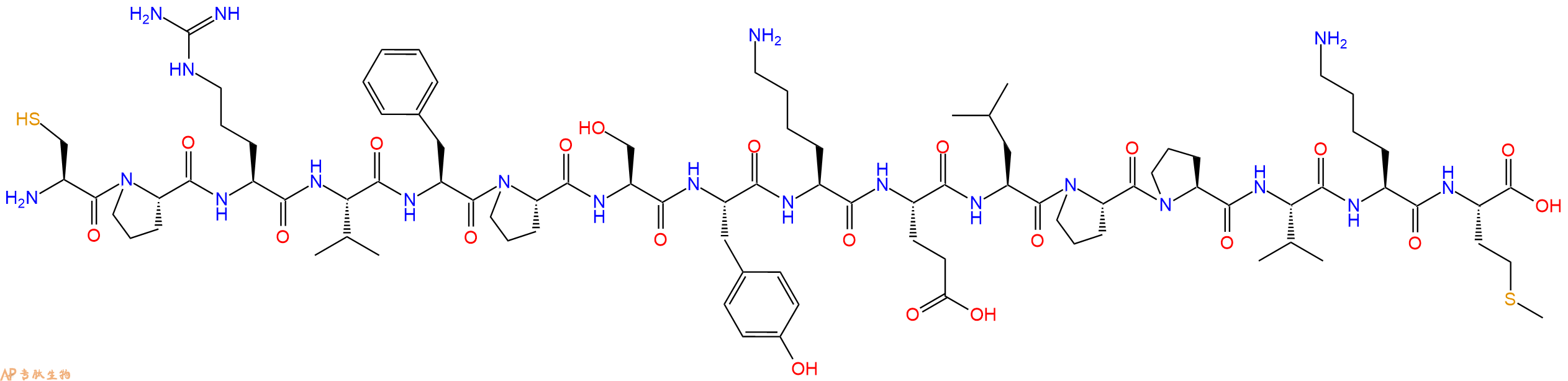 专肽生物产品H2N-Cys-Pro-Arg-Val-Phe-Pro-Ser-Tyr-Lys-Glu-Leu-Pro-Pro-Val-Lys-Met-OH