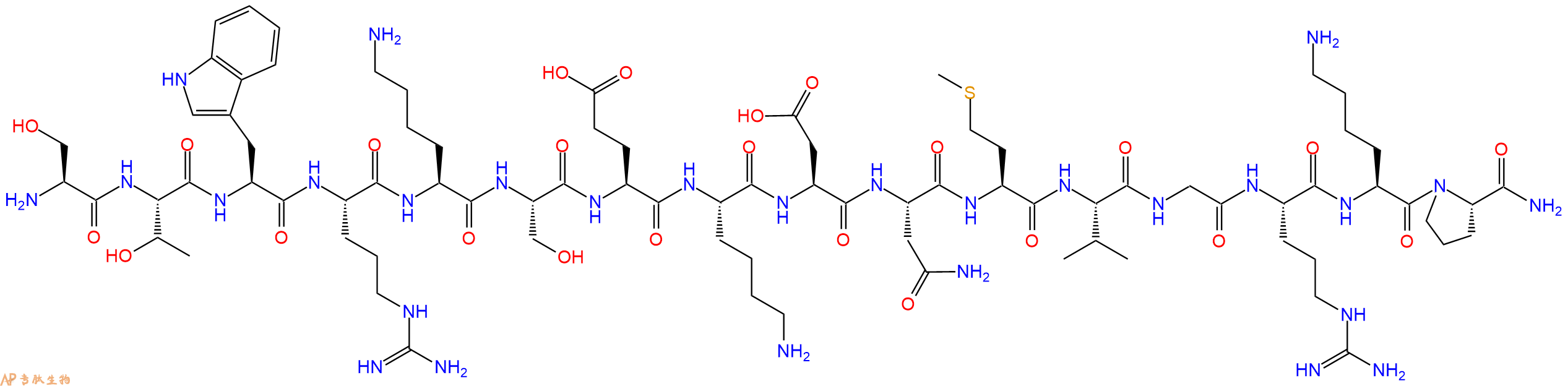 专肽生物产品H2N-Ser-Thr-Trp-Arg-Lys-Ser-Glu-Lys-Asp-Asn-Met-Val-Gly-Arg-Lys-Pro-CONH2