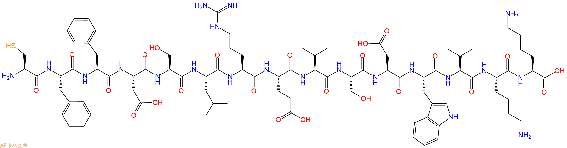 专肽生物产品H2N-Cys-Phe-Phe-Asp-Ser-Leu-Arg-Glu-Val-Ser-Asp-Trp-Val-Lys-Lys-OH