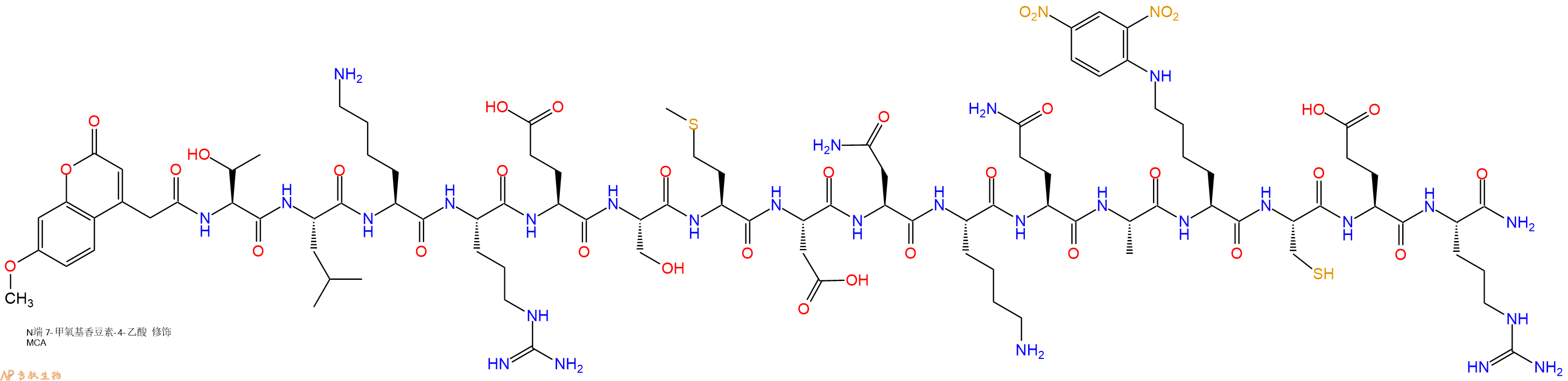 专肽生物产品MCA-Thr-Leu-Lys-Arg-Glu-Ser-Met-Asp-Asn-Lys-Gln-Ala-Lys(Dnp)-Cys-Glu-Arg-CONH2