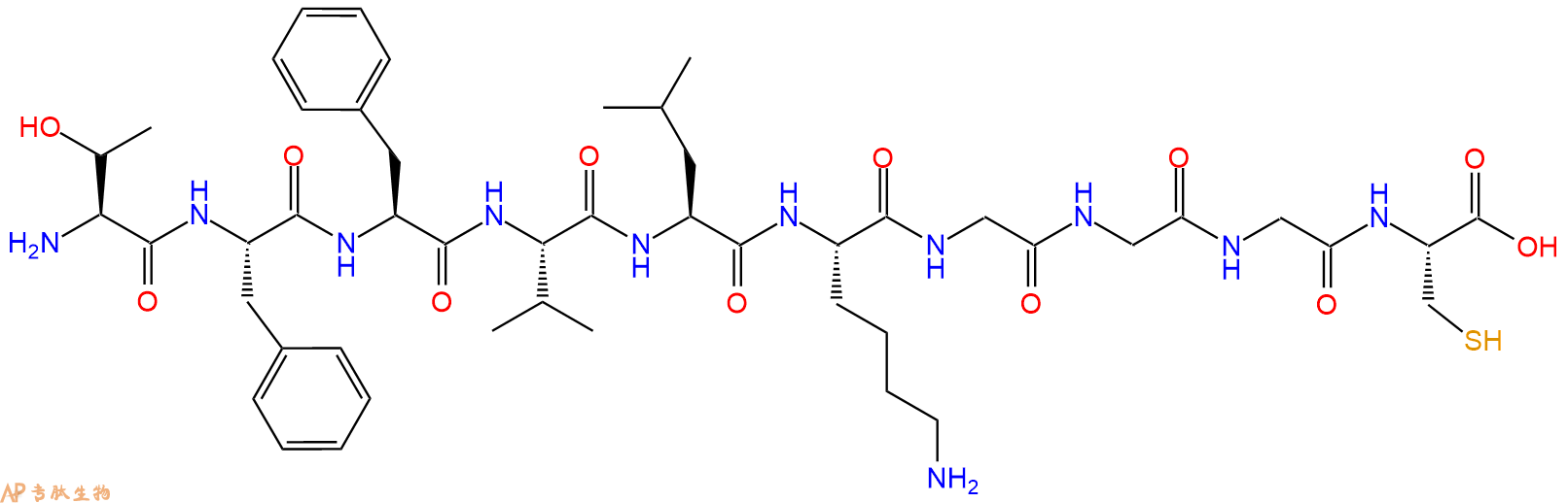 专肽生物产品H2N-Thr-Phe-Phe-Val-Leu-Lys-Gly-Gly-Gly-Cys-OH