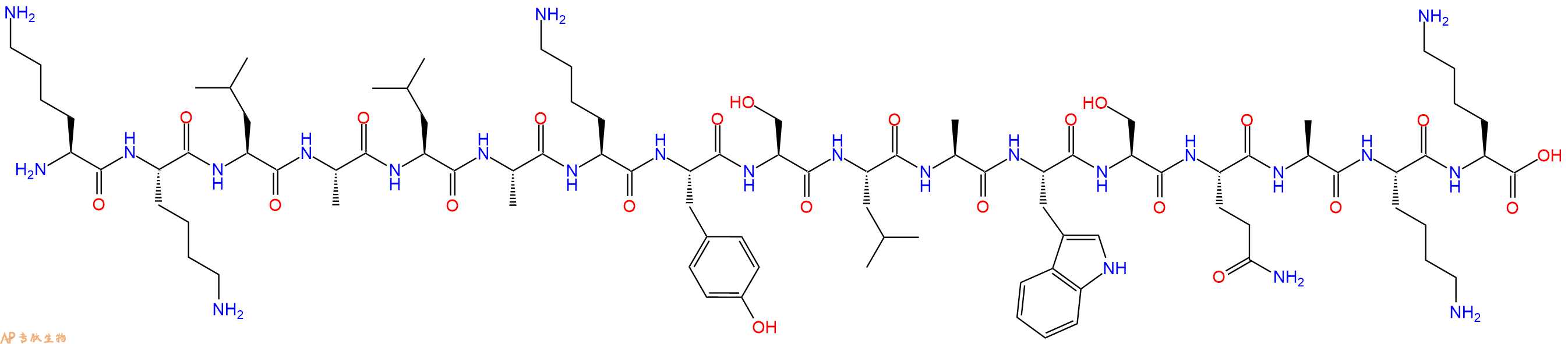 专肽生物产品H2N-Lys-Lys-Leu-Ala-Leu-Ala-Lys-Tyr-Ser-Leu-Ala-Trp-Ser-Gln-Ala-Lys-Lys-OH