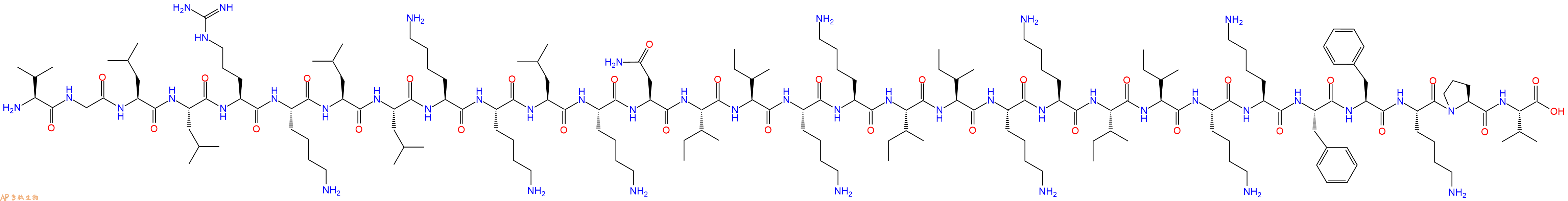 专肽生物产品H2N-Val-Gly-Leu-Leu-Arg-Lys-Leu-Leu-Lys-Lys-Leu-Lys-Asn-Ile-Ile-Lys-Lys-Ile-Ile-Lys-Lys-Ile-Ile-Lys-Lys-Phe-Phe-Lys-Pro-Val-OH