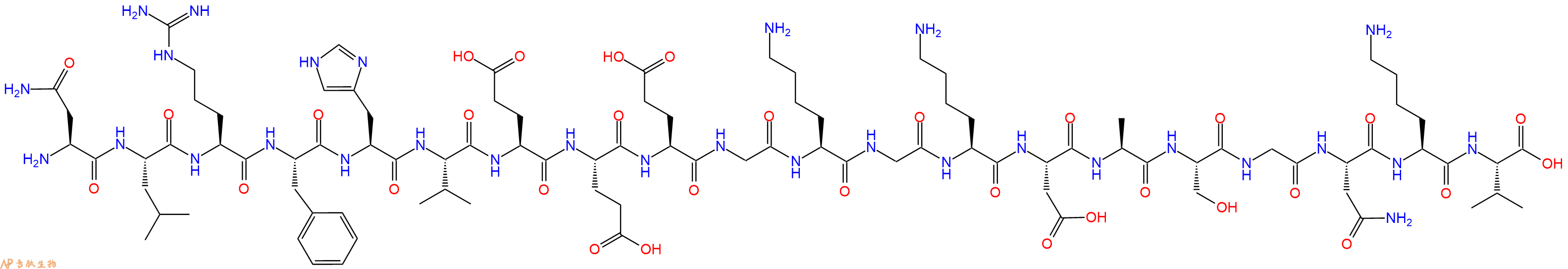 专肽生物产品H2N-Asn-Leu-Arg-Phe-His-Val-Glu-Glu-Glu-Gly-Lys-Gly-Lys-Asp-Ala-Ser-Gly-Asn-Lys-Val-OH