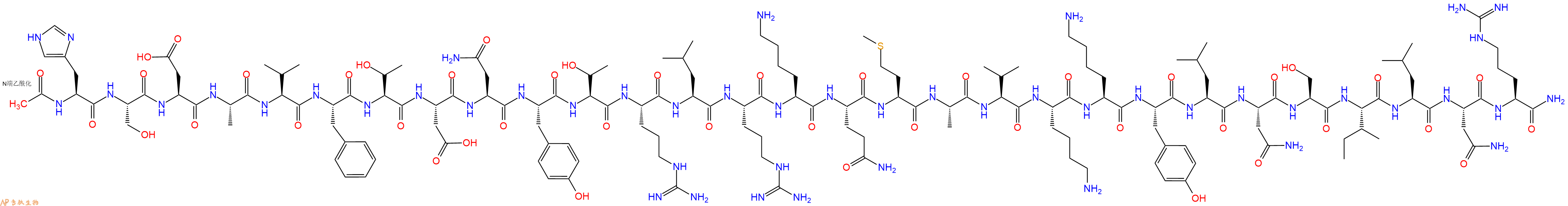专肽生物产品Ac-His-Ser-Asp-Ala-Val-Phe-Thr-Asp-Asn-Tyr-Thr-Arg-Leu-Arg-Lys-Gln-Met-Ala-Val-Lys-Lys-Tyr-Leu-Asn-Ser-Ile-Leu-Asn-Arg-CONH2