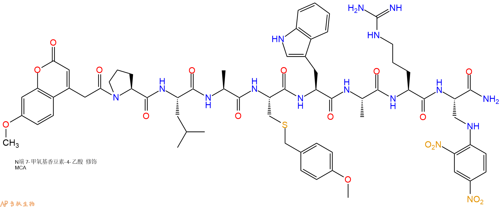 专肽生物产品Mca-Pro-Leu-Ala-Cys(Mob)-Trp-Ala-Arg-Dap(Dnp)-NH2